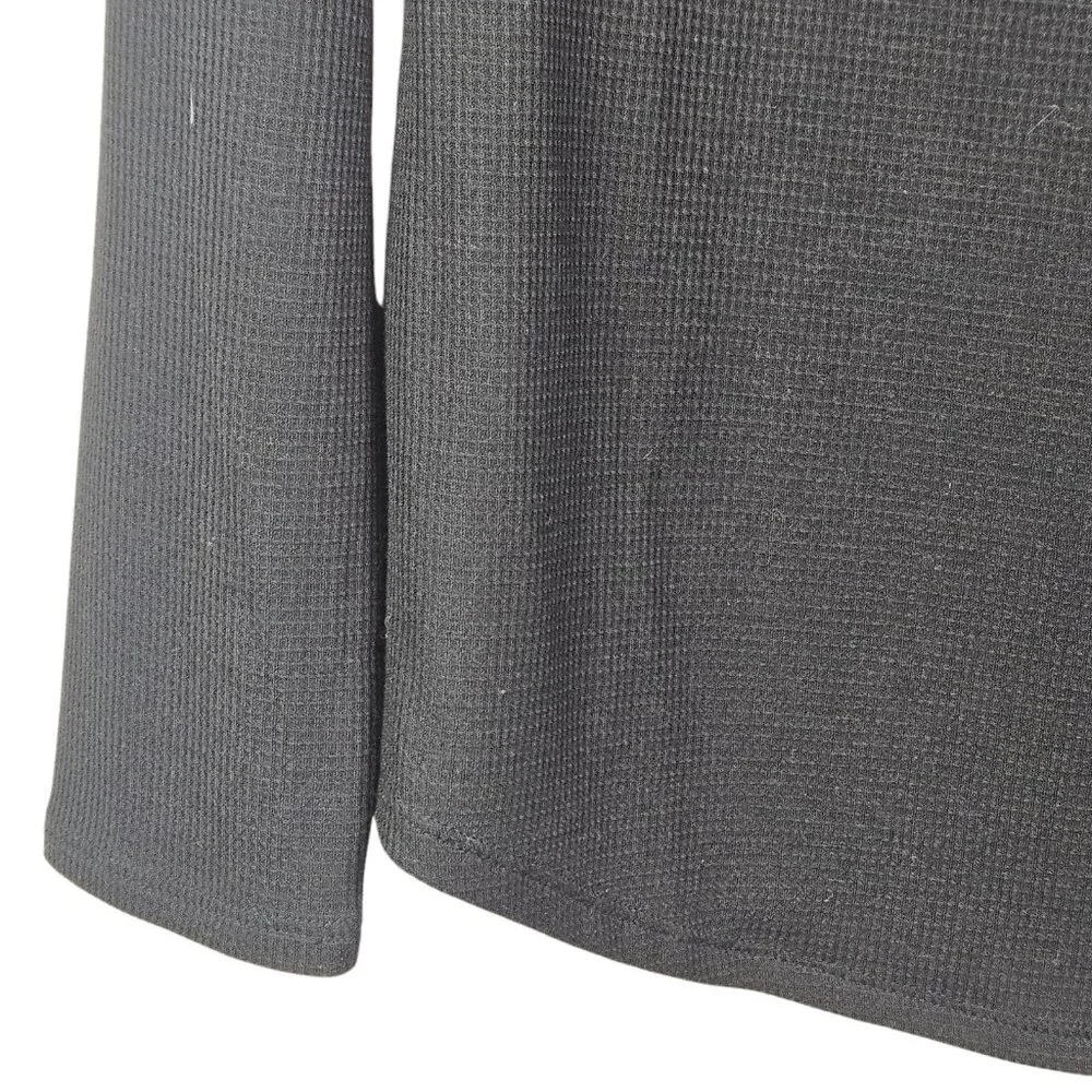 Athleta Wind Down Black Henley‎ Style Long Sleeve Top Waffle Knit Size Medium